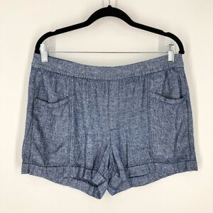 Old Navy High Rise Linen‎ Shorts Womens Medium Chambray Blue Drawcord Beachy 3”